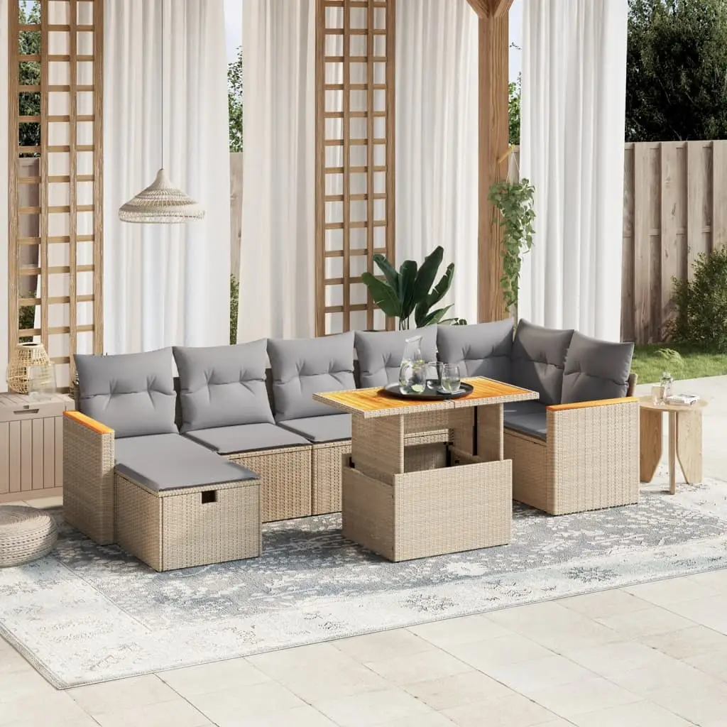 Ensemble de jardin 8 places résine tressée avec table haute et accoudoirs bois Beige – ComfortXL Outdoor Living