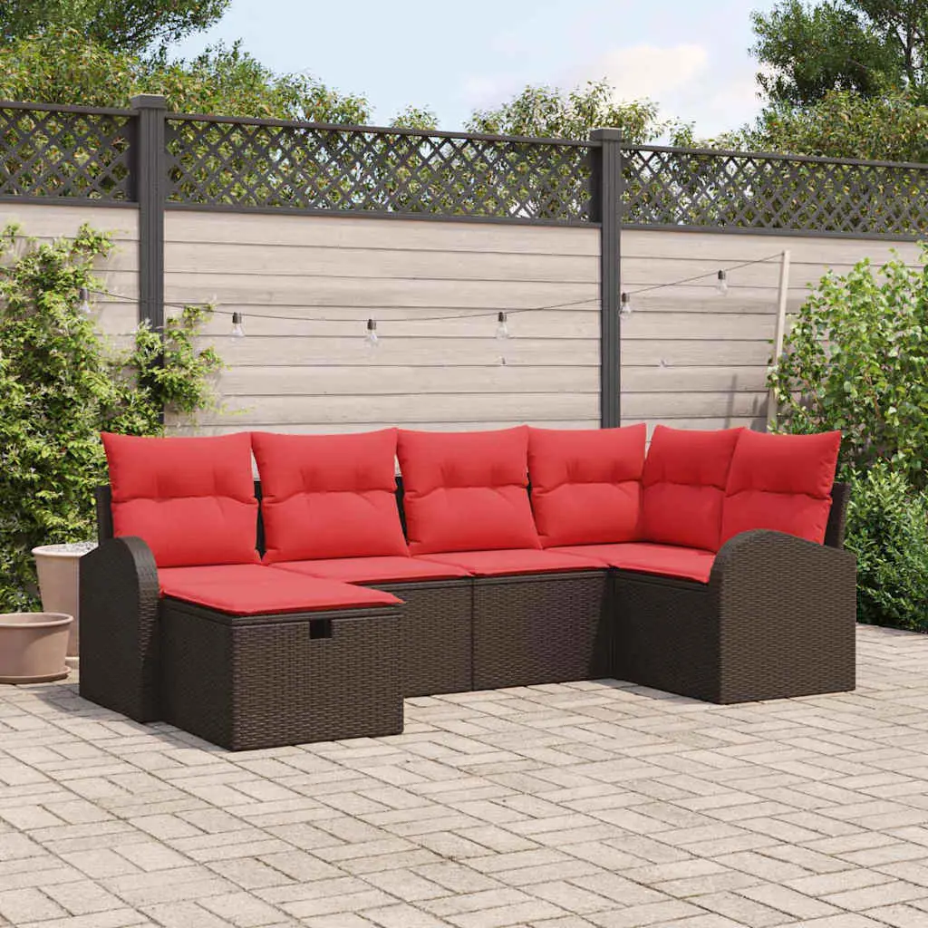 Ensemble de Canapés 6 pcs Marron et rouge polyrotin vidaXL 3359083 Marron et rouge