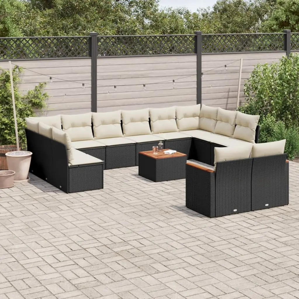 Ensemble canapé de jardin modulable 13 pcs avec rangement intégré Résine tressée Noir et Blanc Crème – ComfortXL Outdoor Living