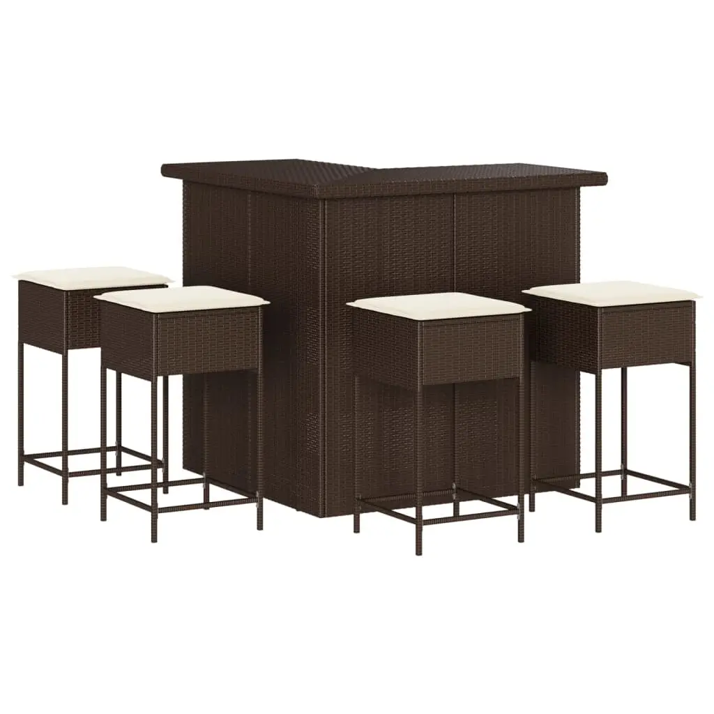 Ensemble de 5 pcs bar de jardin – Mobilier d’extérieur avec coussins marron poly rotin-JU2160