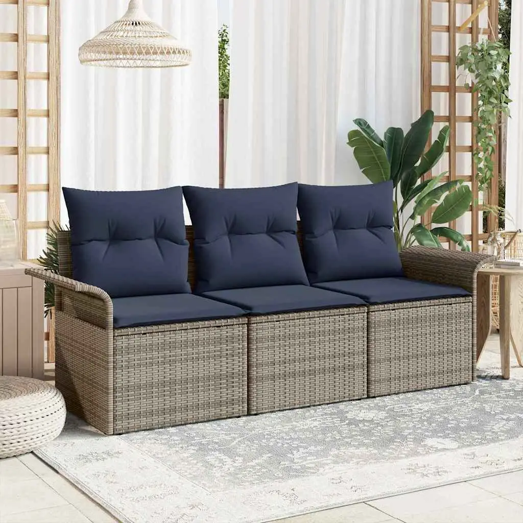 Ensemble de Canapés avec coussin 3 pcs Gris et marine polyrotin vidaXL 3345225