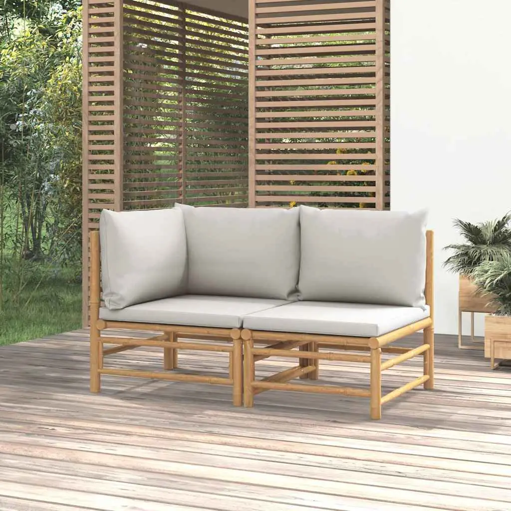 Ensemble Canapés d’Angle 2 Pièces en Bambou avec Coussins Épais pour Jardin ou Balcon Gris – ComfortXL Outdoor Living
