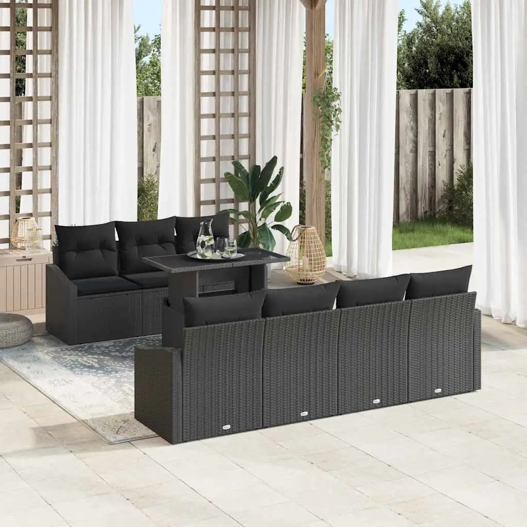 Ensemble de jardin 8 éléments 7 places en résine tressée modulable Noir – ComfortXL Outdoor Living