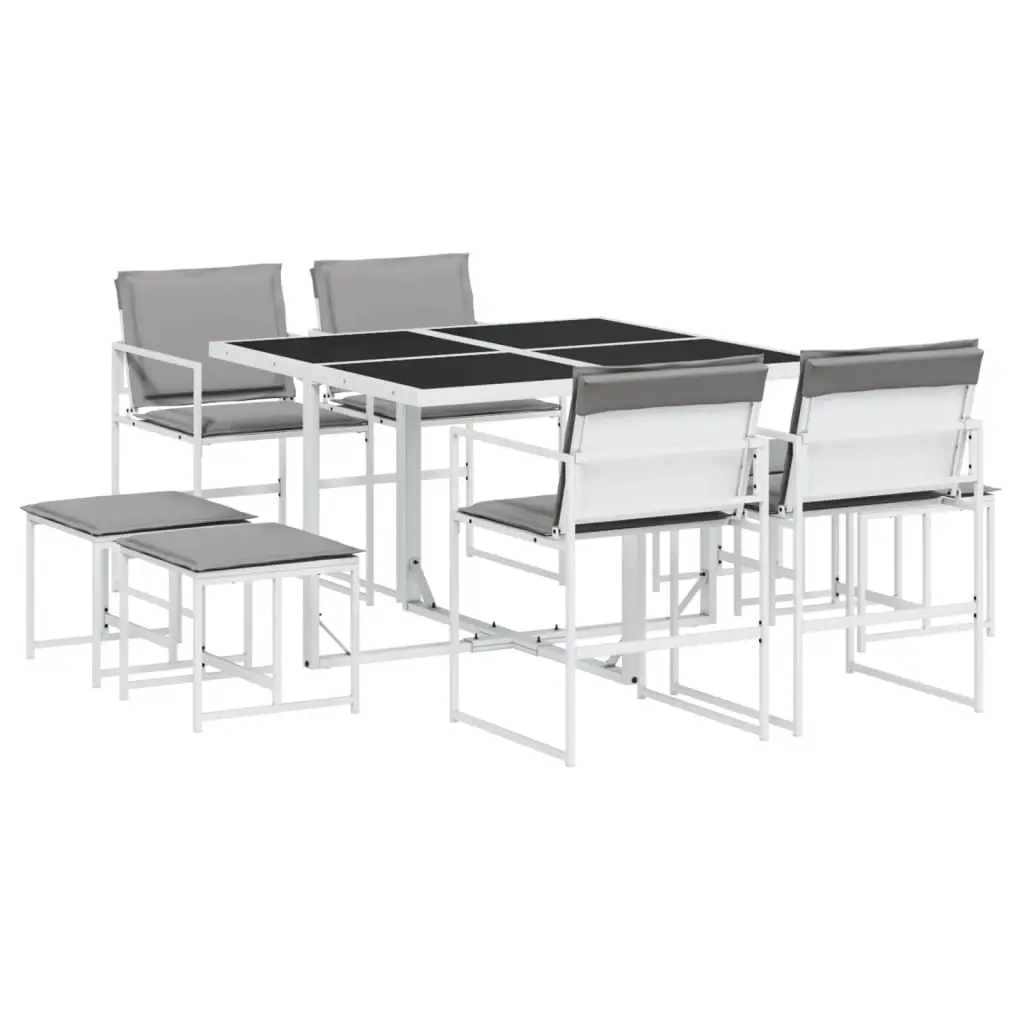 Ensemble de 9 pcs table de jardin et chaises avec coussins – mobilier de jardin blanc textilène-JU3088