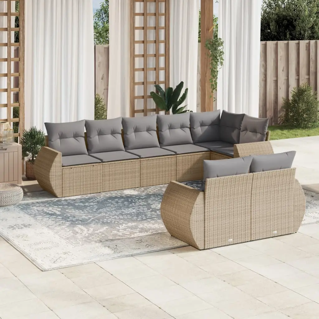 Ensemble Canapés d’Extérieur 8 Pièces Poly Rotin Beige Coussins Lavables Gris Clair – ComfortXL Outdoor Living