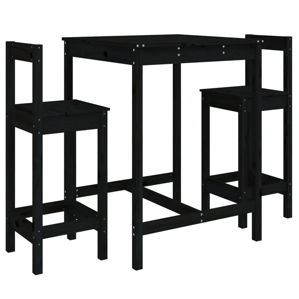 Ensemble de 3 pcs bar de jardin – Mobilier d’extérieur – Mobilier de jardin noir bois de pin massif-JU2258