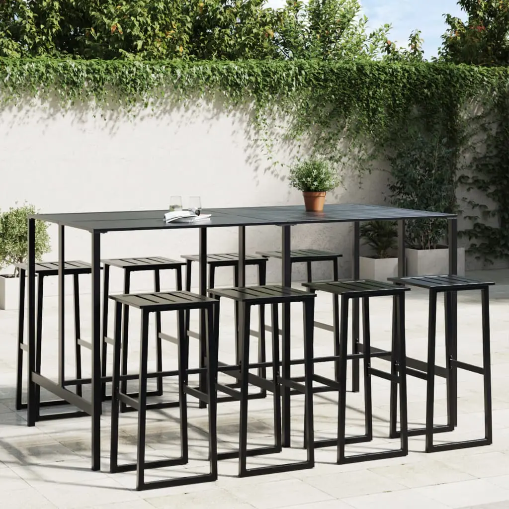 Ensemble de Bar de Jardin 9 pcs Acier Robuste pour Terrasse Extérieur Noir – ComfortXL Outdoor Living