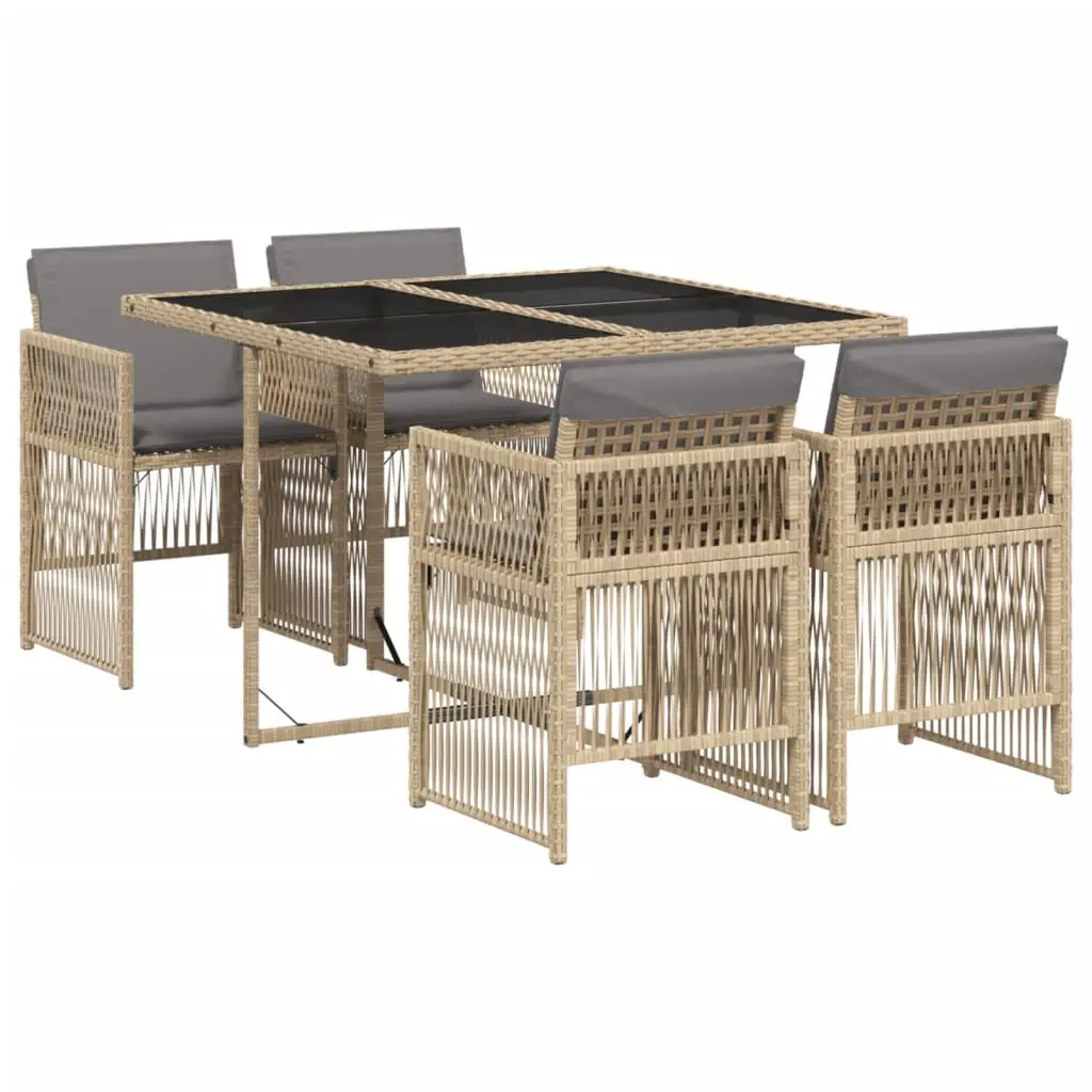 Ensemble de 5 pcs table de jardin et chaises avec coussins – mobilier de jardin mélange beige rotin-JU2705