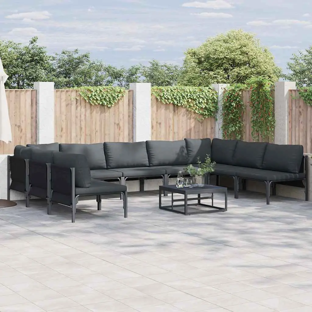 Ensemble de canapé de jardin avec coussin 9 pcs Noir Acier vidaXL 3379010