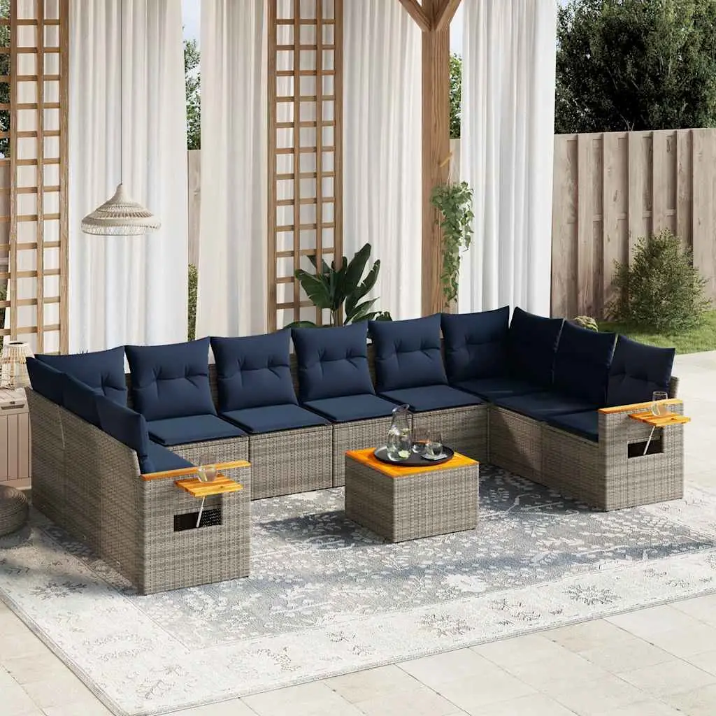 Ensemble canapé de jardin 10 places résine tressée modulable avec table basse et tablette pliable Gris – ComfortXL Outdoor Living