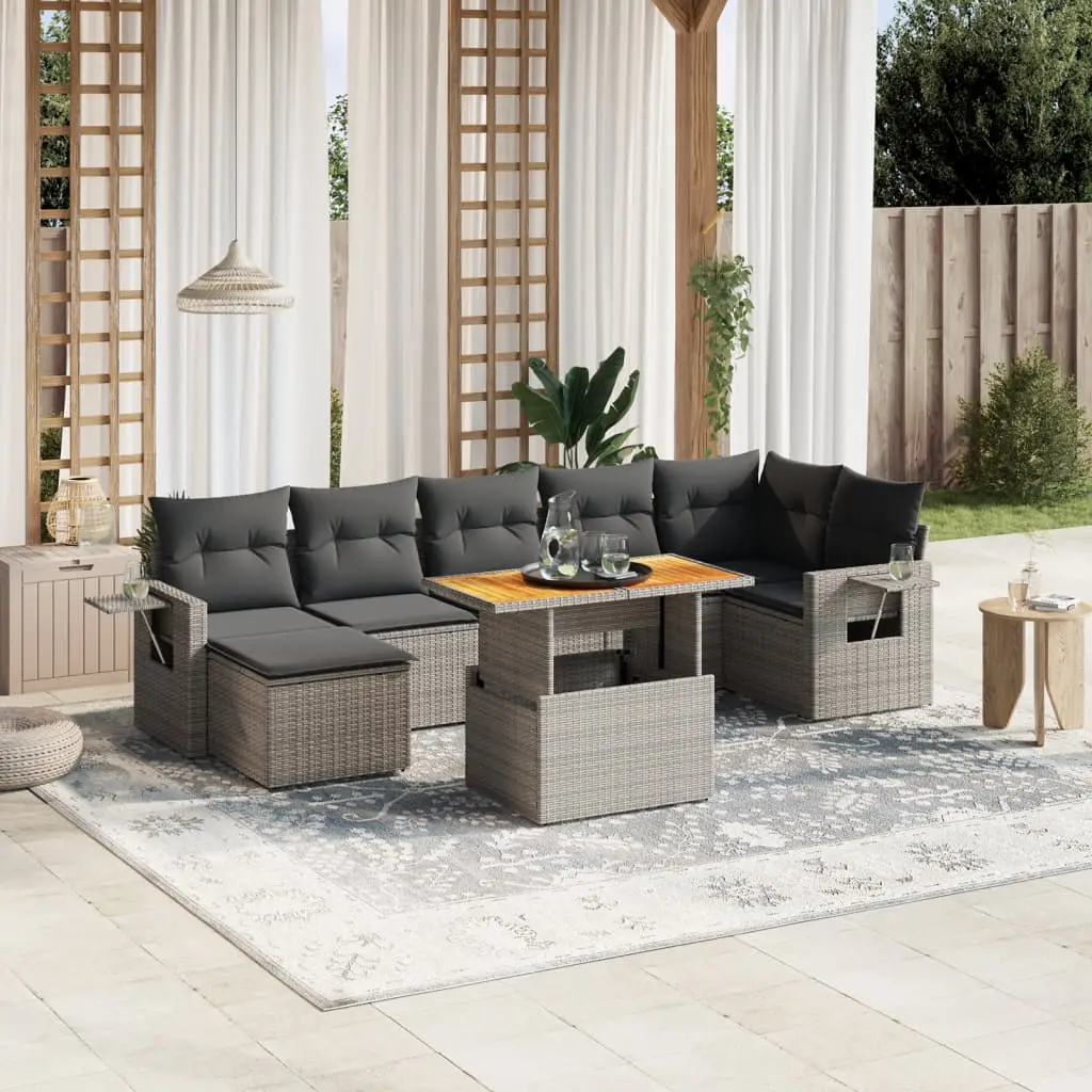 Ensemble de Jardin 8 pcs Résine Tressée Grise avec Coussins Gris Foncé – ComfortXL Outdoor Living