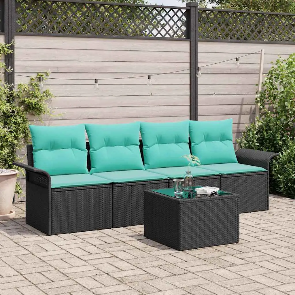Ensemble de Canapés avec coussin 5 pcs Noir polyrotin vidaXL 3345236