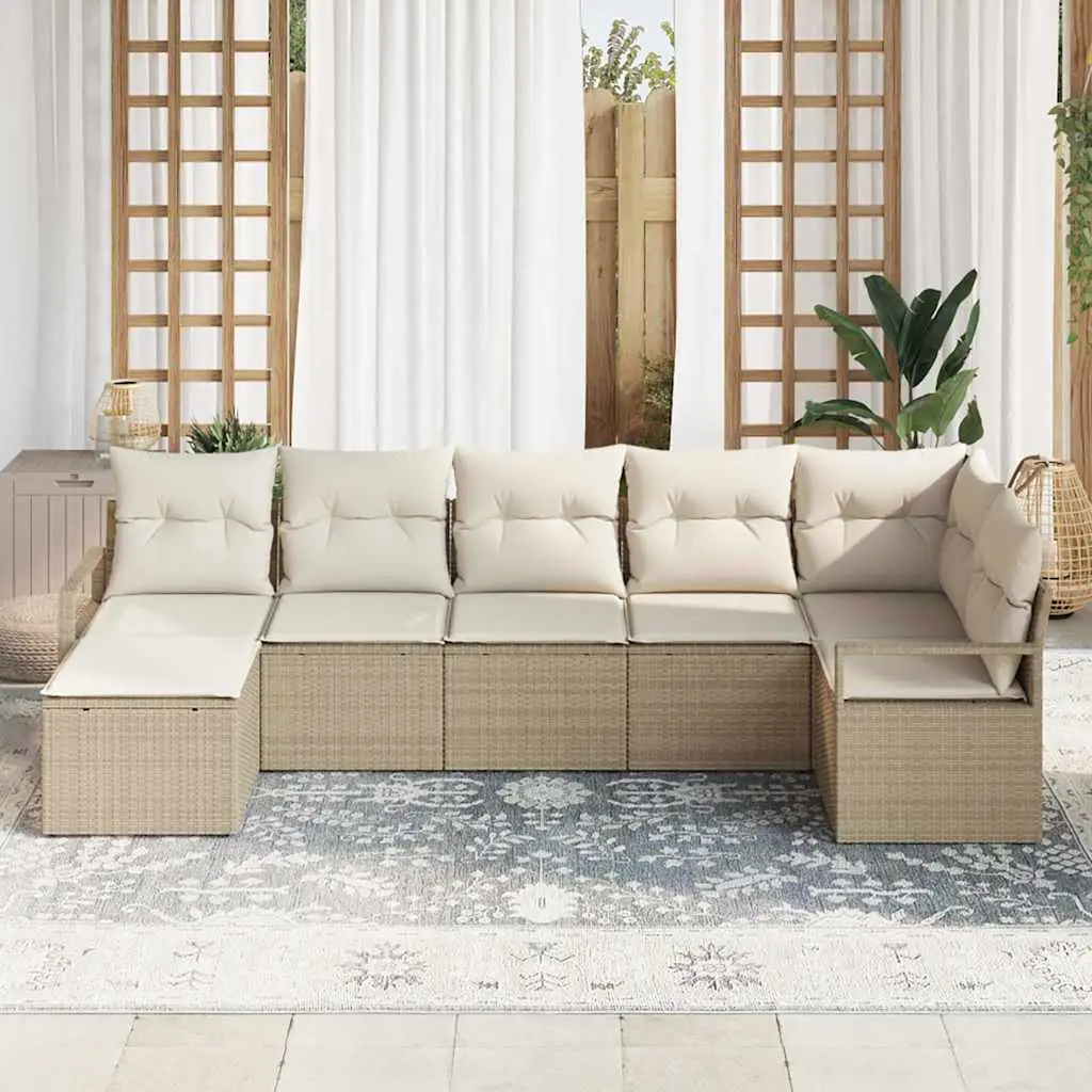 Ensemble de Canapés avec coussin 7 pcs Beige et crème polyrotin vidaXL 3355140