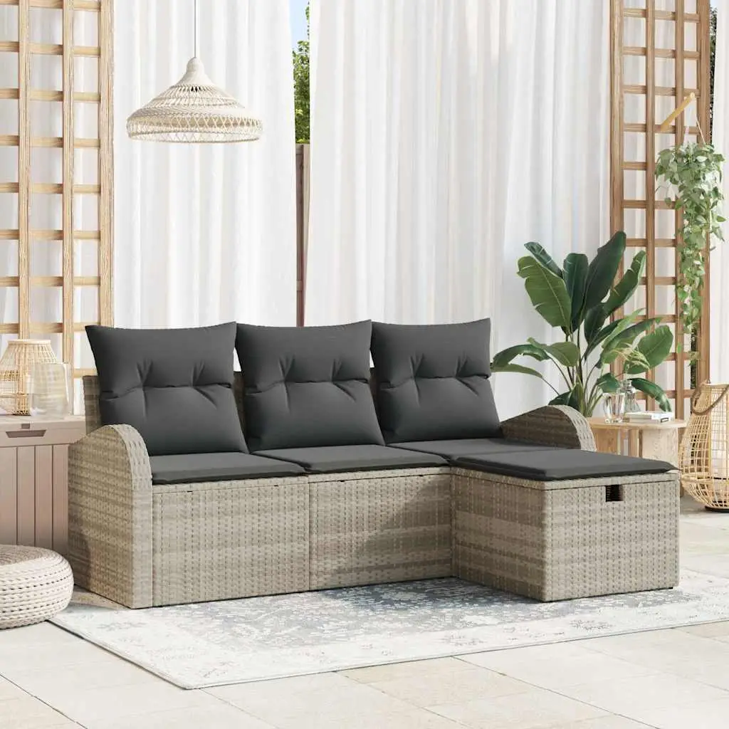 Ensemble de Canapés avec coussin 4 pcs Gris clair polyrotin vidaXL 3359051