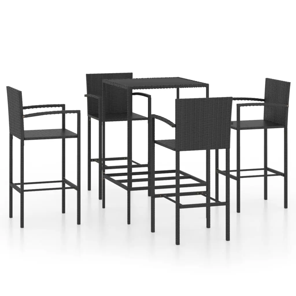 Ensemble de 5 pcs bar de jardin – Mobilier d’extérieur – Mobilier de jardin Résine tressée Noir-JU2052