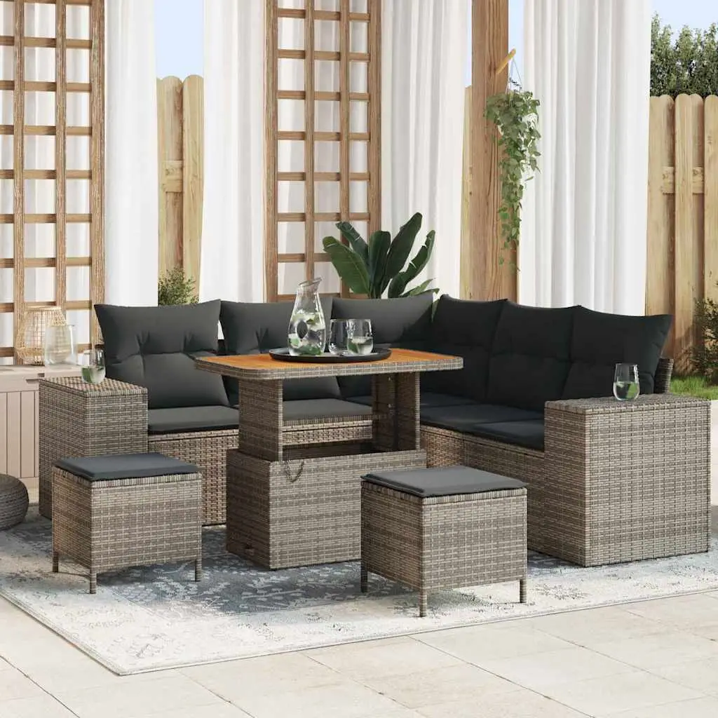 Ensemble de jardin 8 pièces 7 places en polyrotin et acier design moderne Gris – ComfortXL Outdoor Living