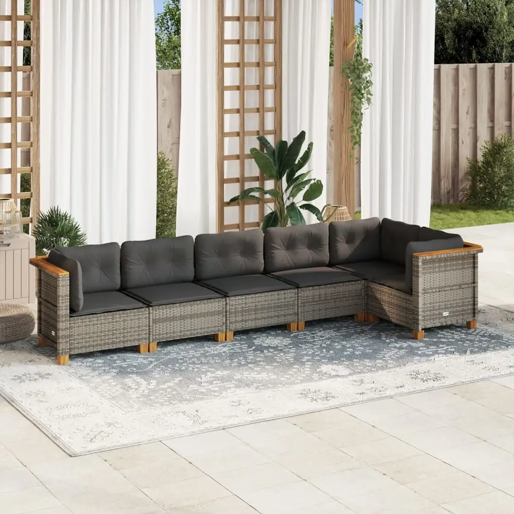 Ensemble de jardin 6 places en résine tressée et bois d’acacia gris – ComfortXL Outdoor Living
