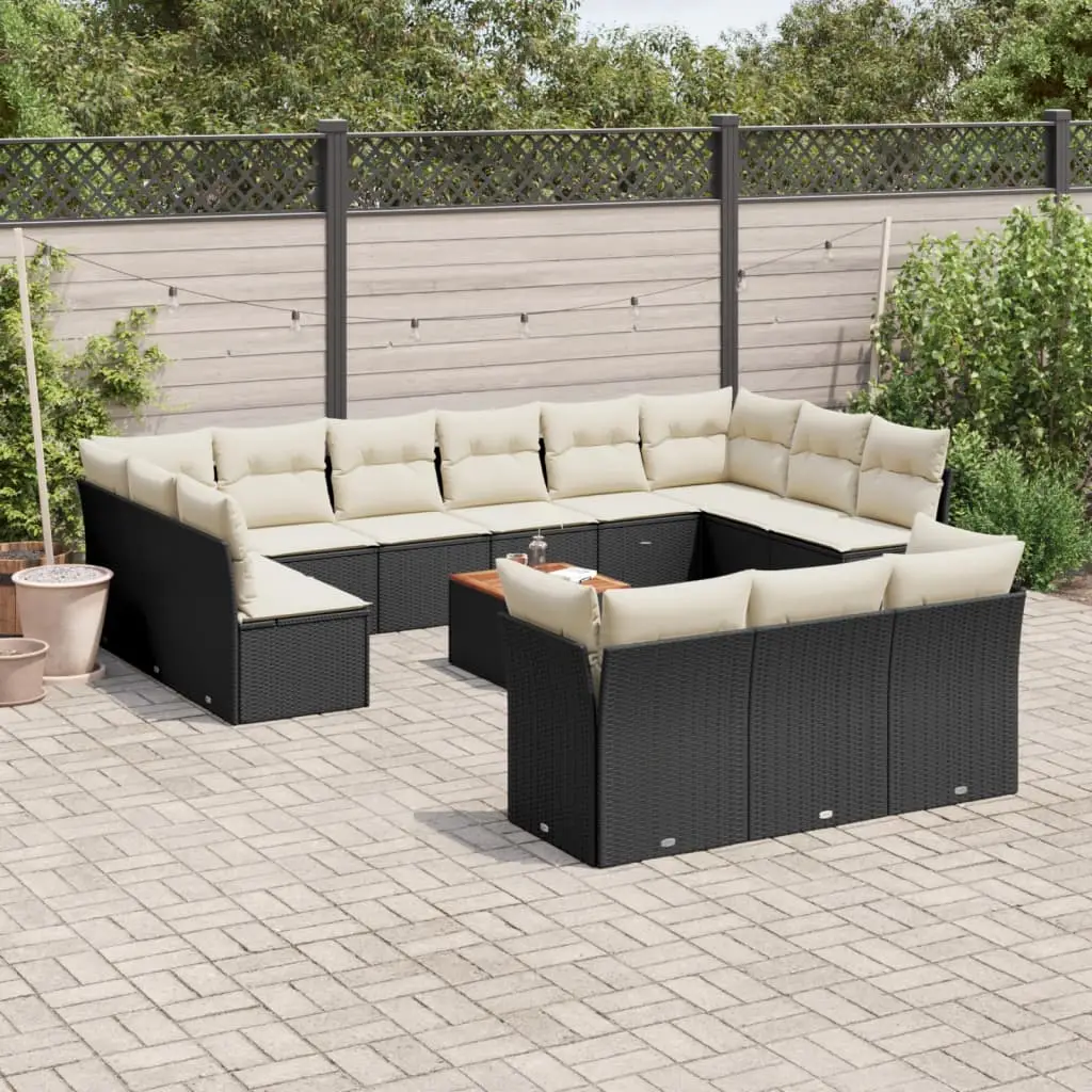 Ensemble canapé de jardin modulable 13 places résine tressée pour grande terrasse Noir coussins blanc crème – ComfortXL Outdoor Living