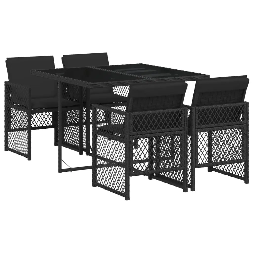 Ensemble de 5 pcs table de jardin et chaises avec coussins – mobilier de jardin noir résine tressée-JU2357