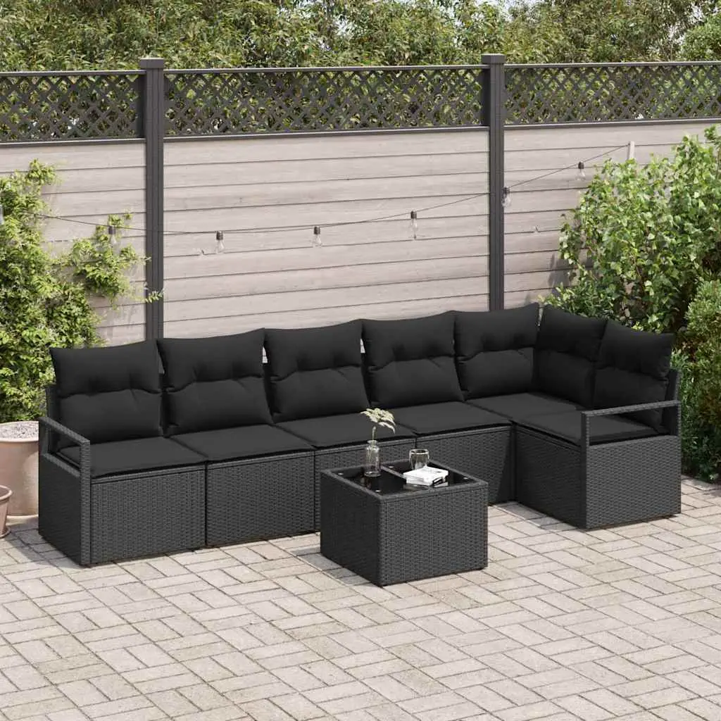 Ensemble de Canapés avec coussin 7 pcs Noir polyrotin vidaXL 3346413