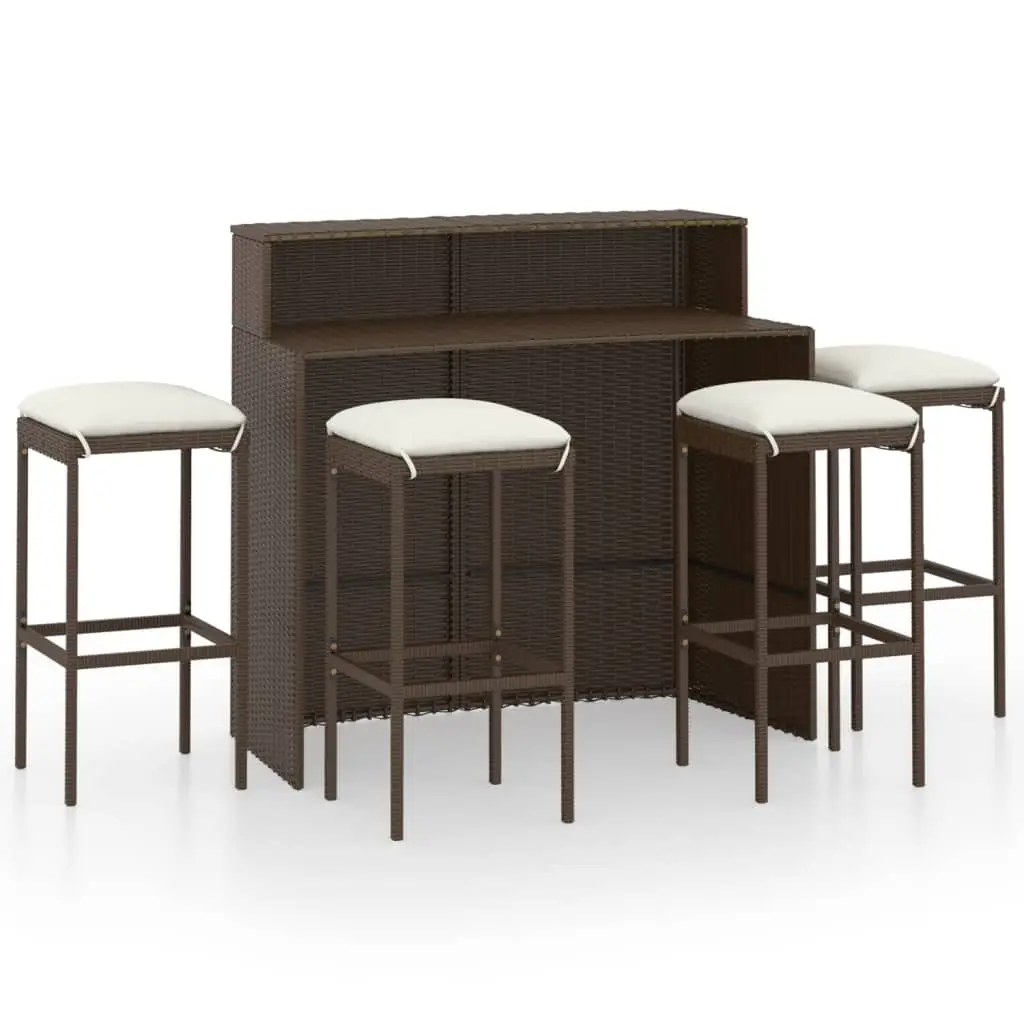 Ensemble de 5 pcs bar de jardin – Mobilier d’extérieur avec coussins Marron-JU1952