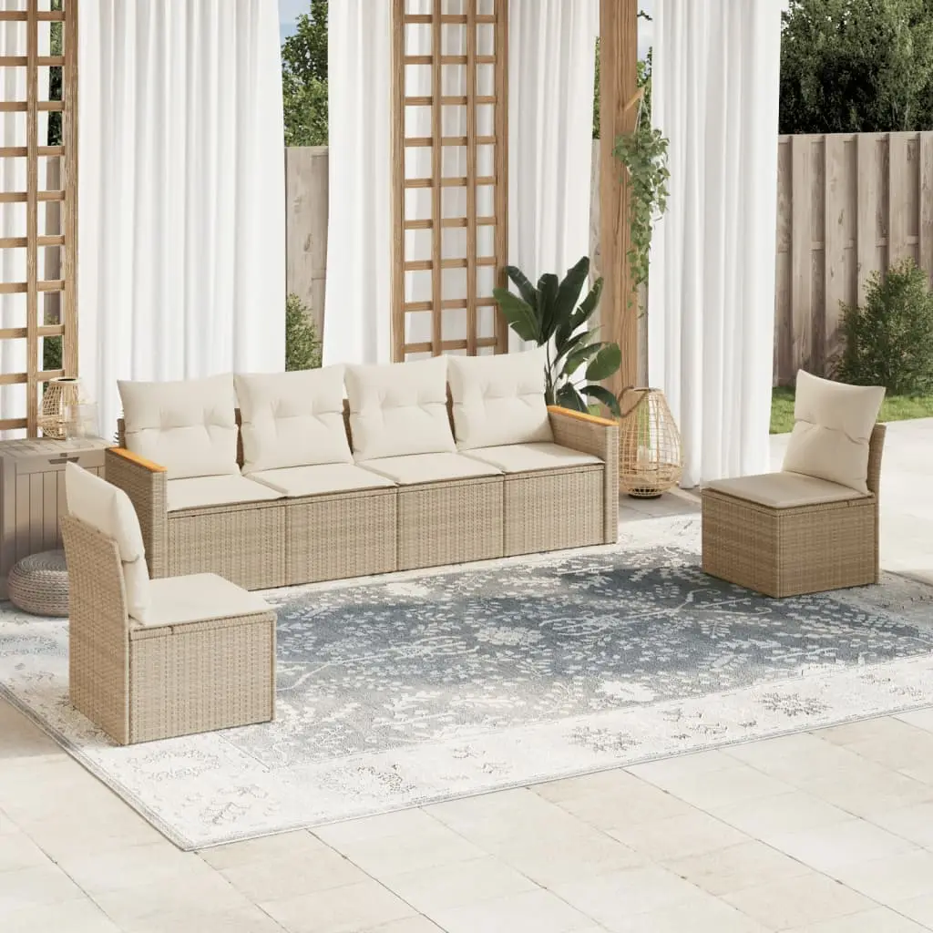 Ensemble canapé modulable 6 pcs résine tressée avec rangement pour jardin Beige – ComfortXL Outdoor Living