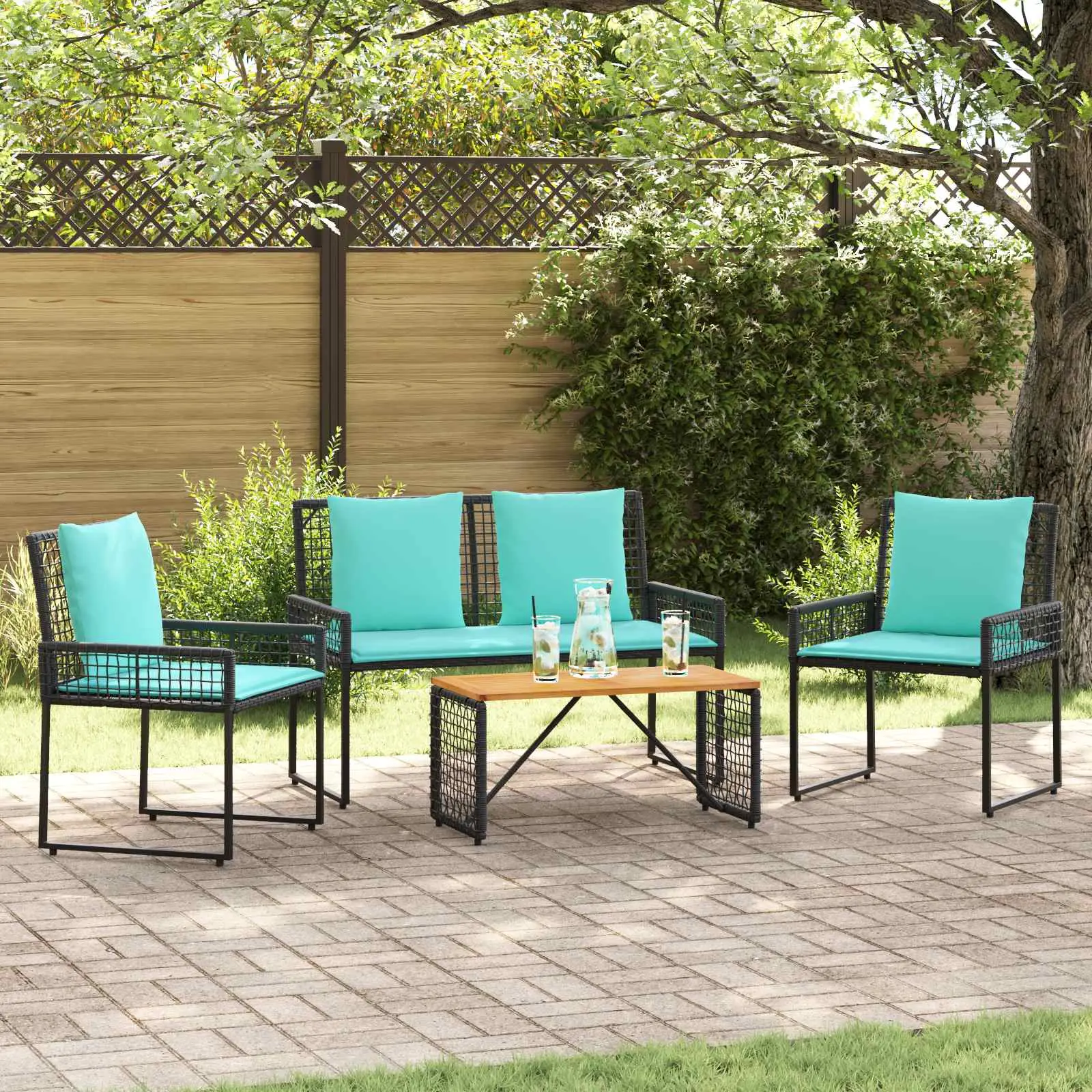 Ensemble de meubles d’extérieur 4 pcs Noir et turquoise vidaXL 42025169