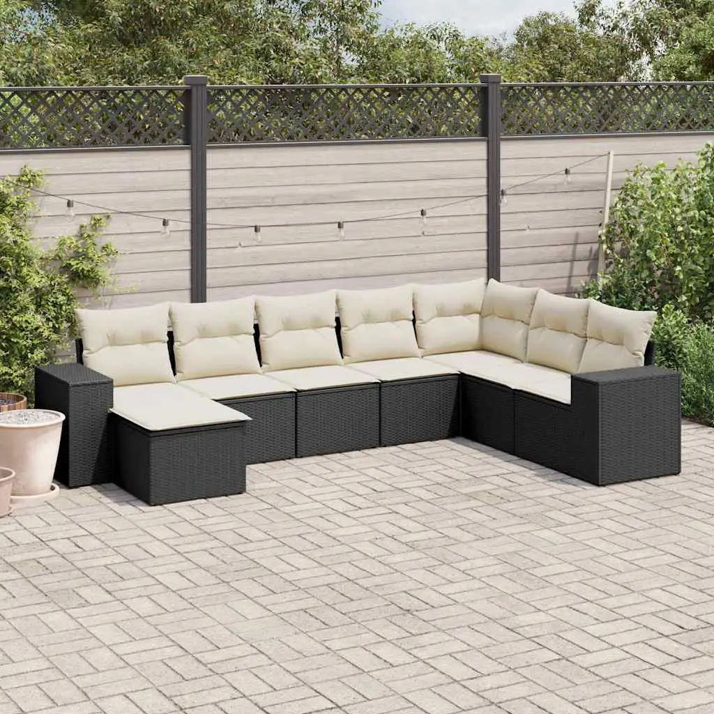 Ensemble canapés de jardin 8 places poly rotin modulable avec pouf et rangement Noir – ComfortXL Outdoor Living