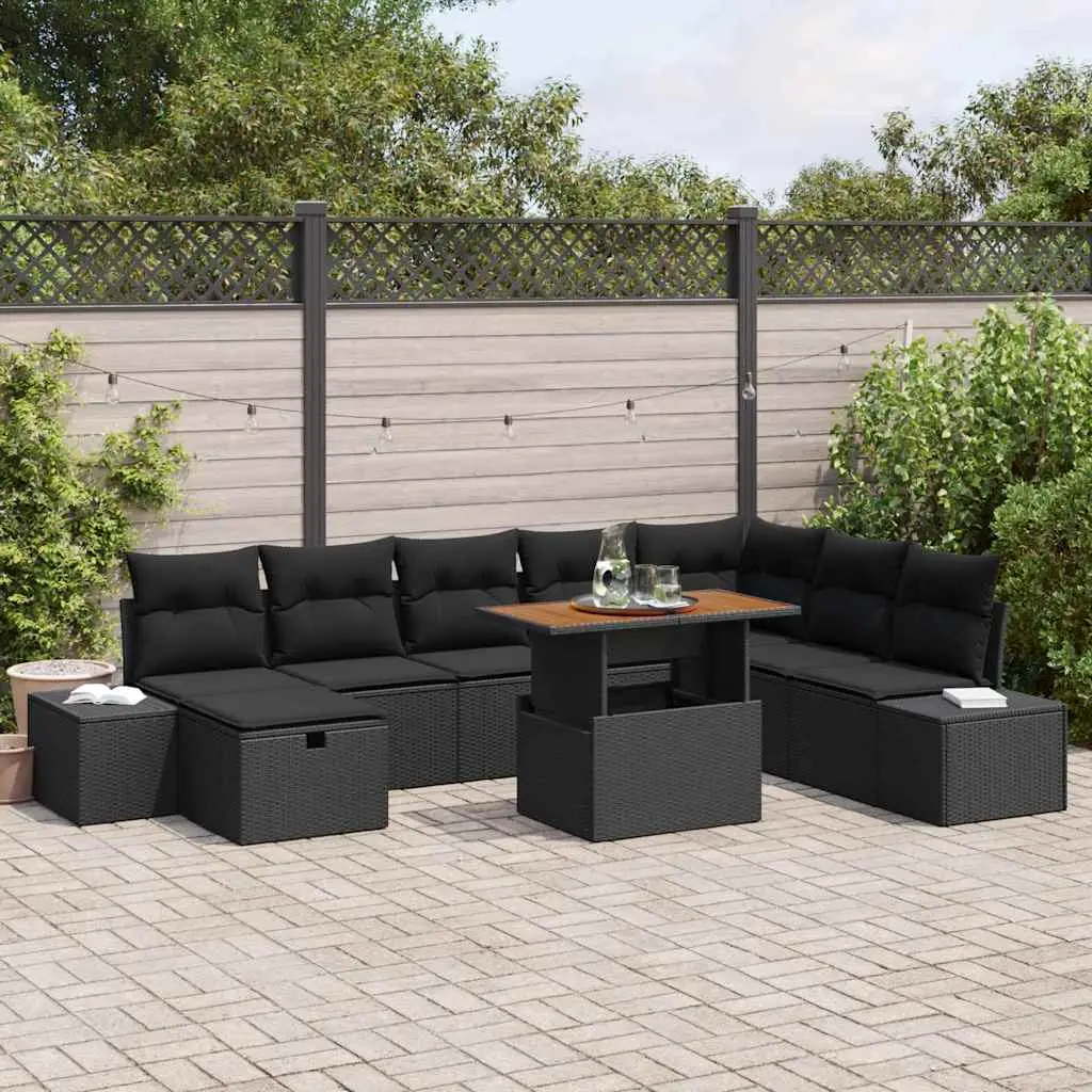 Ensemble de canapé de jardin avec coussin 9 pcs Noir polyrotin vidaXL 3360069