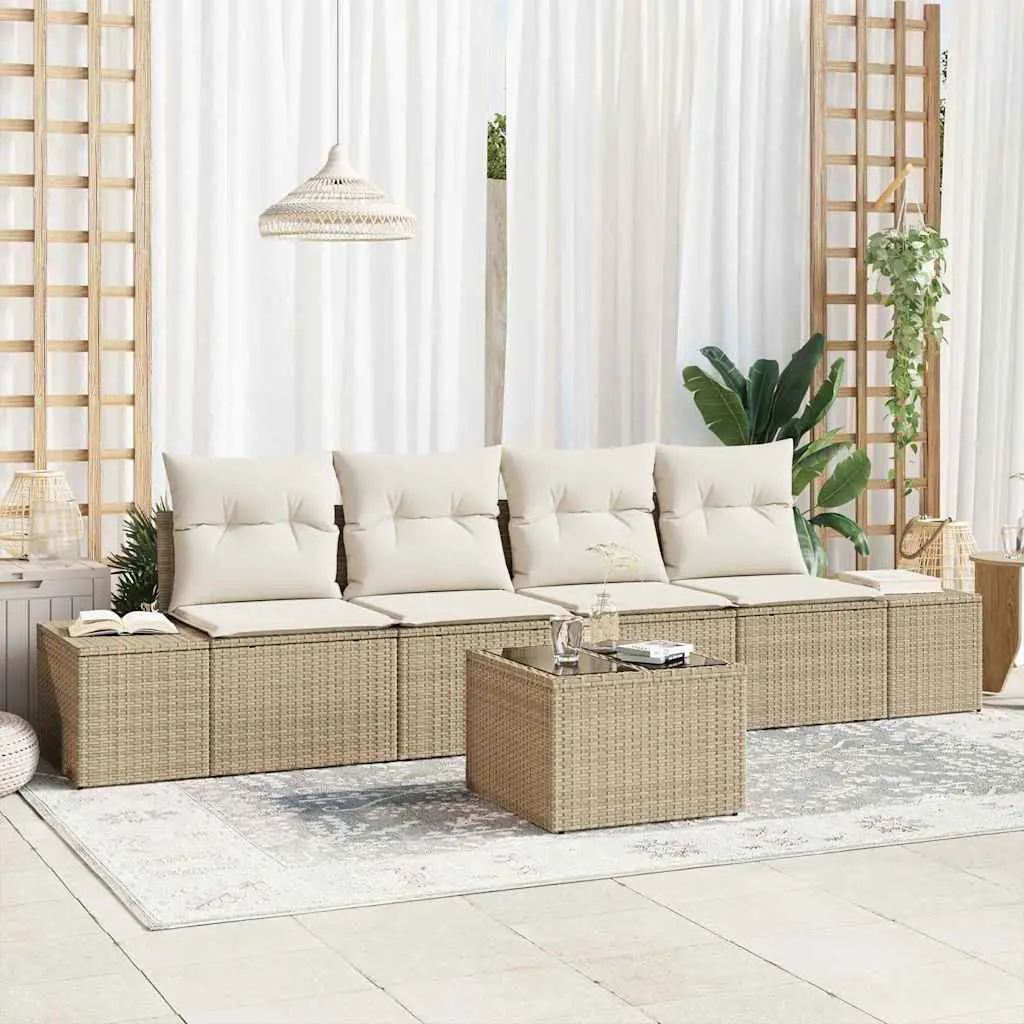 Ensemble de Canapés avec coussin 5 pcs Beige et crème polyrotin vidaXL 3346931