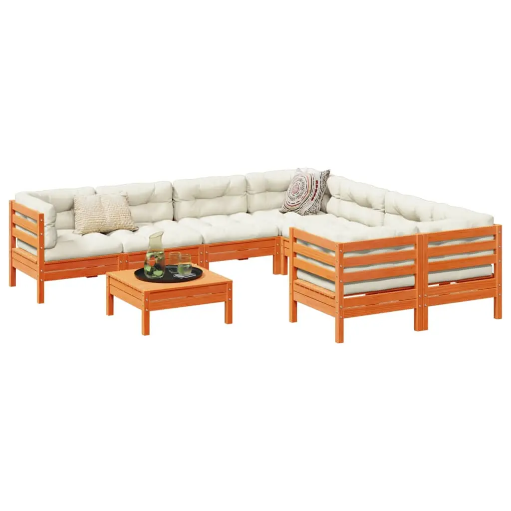 Ensemble de Jardin Modulable XXL 9 Pièces en Bois de Pin Massif Cire Marron avec Coussins Inclus – ComfortXL Outdoor Living