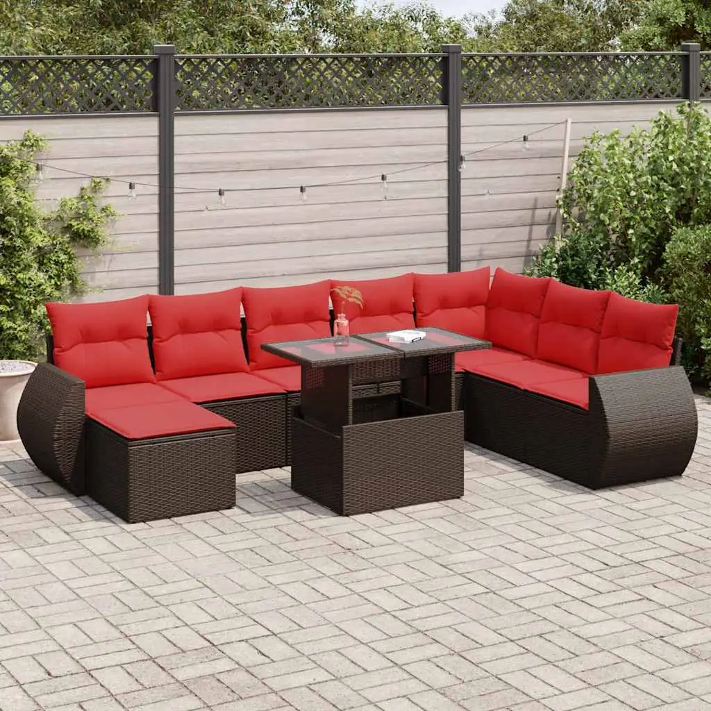 Ensemble de Jardin 9 Places Résine Tressée Modulable avec Coffres de Rangement Marron – ComfortXL Outdoor Living