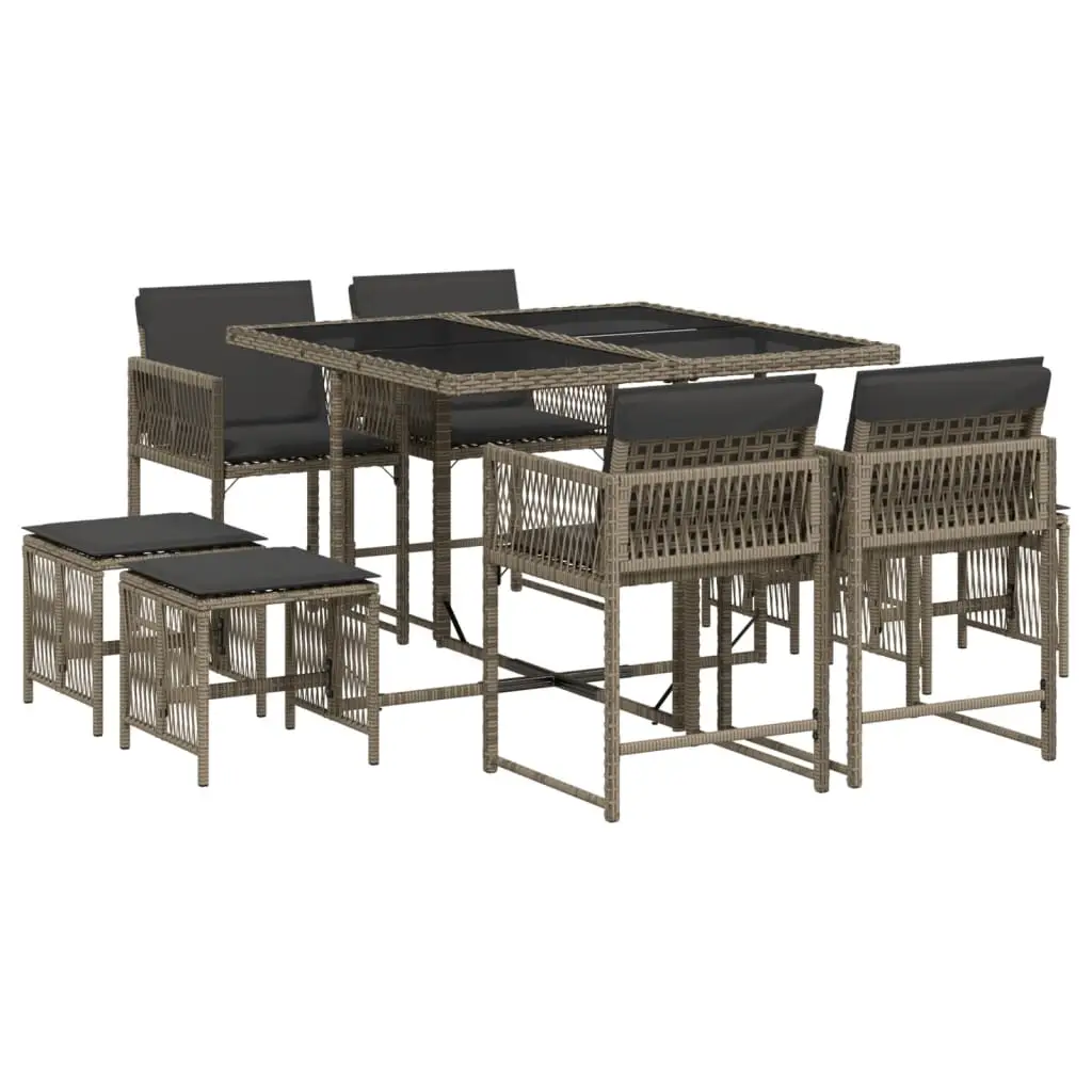 Ensemble de 9 pcs table de jardin avec chaises – mobilier de jardin avec coussins Gris-JU3113
