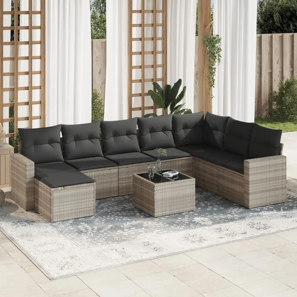 Ensemble de jardin 8 personnes modulable en poly rotin avec table basse et rangement Gris clair – ComfortXL Outdoor Living
