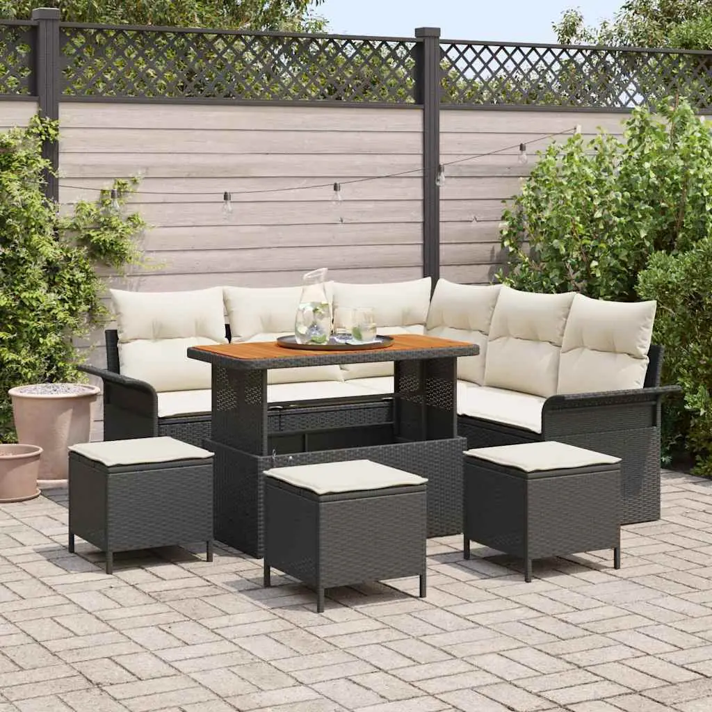 Ensemble de canapé de jardin avec coussin 9 pcs Noir polyrotin vidaXL 3362140