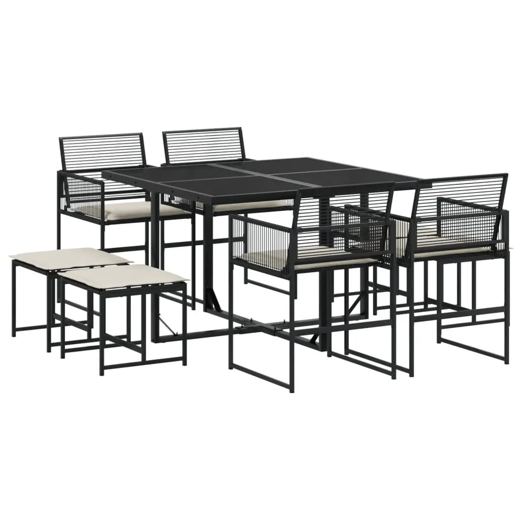 Ensemble de 9 pcs table de jardin avec chaises – mobilier de jardin coussins noir résine tressée-JU2493