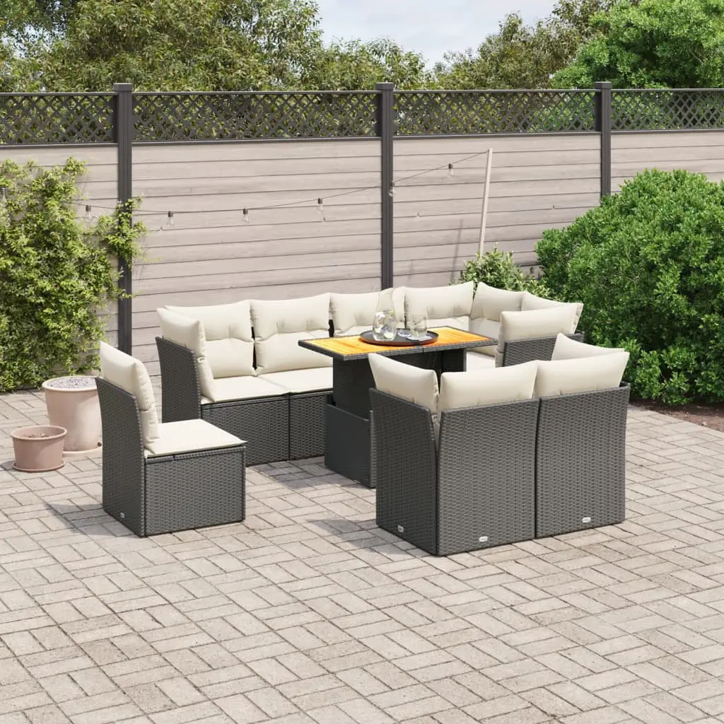 Ensemble de jardin 9 places en poly rotin avec table transformable pour terrasse noir – ComfortXL Outdoor Living