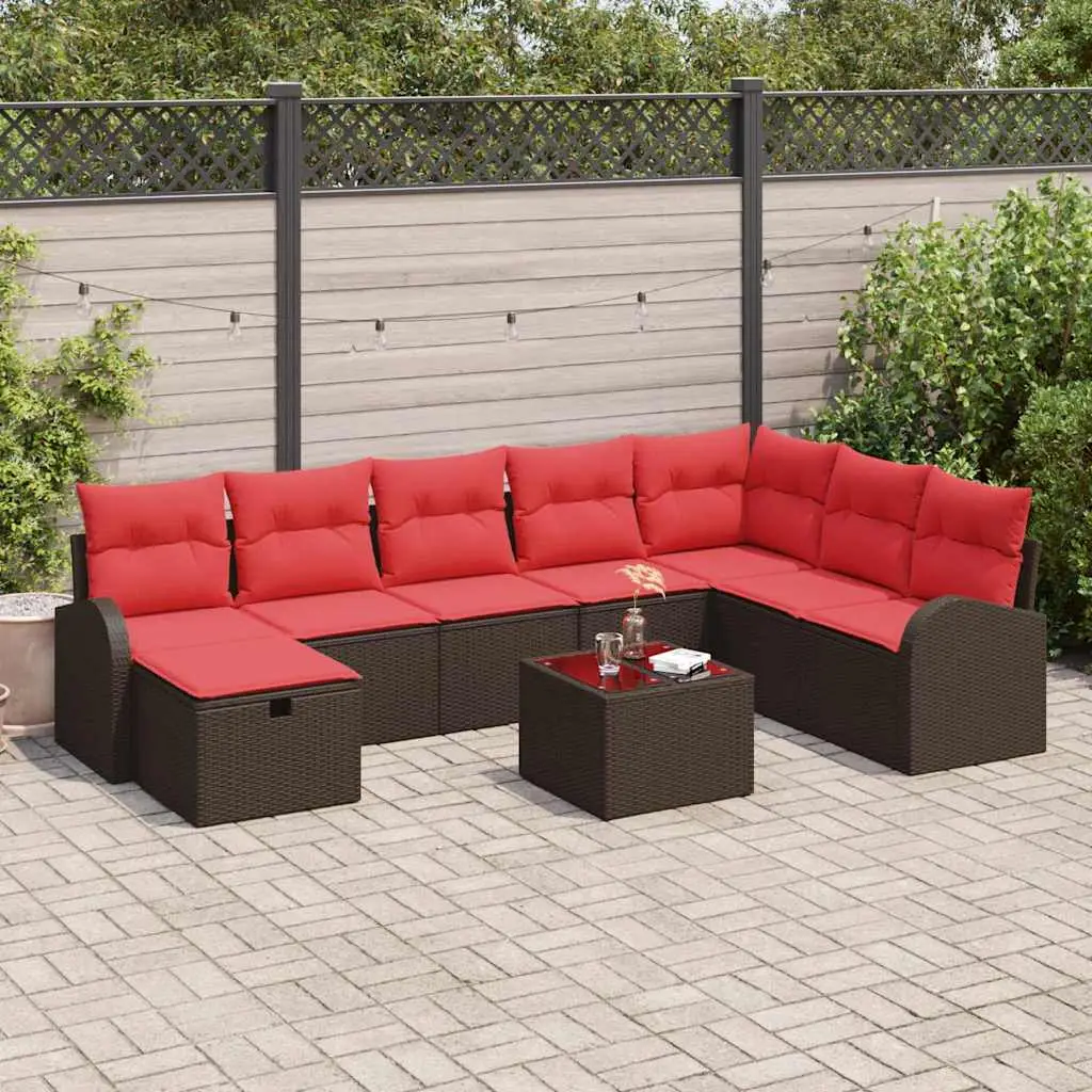 Ensemble de Canapés 9 pcs Marron et rouge polyrotin vidaXL 3359143