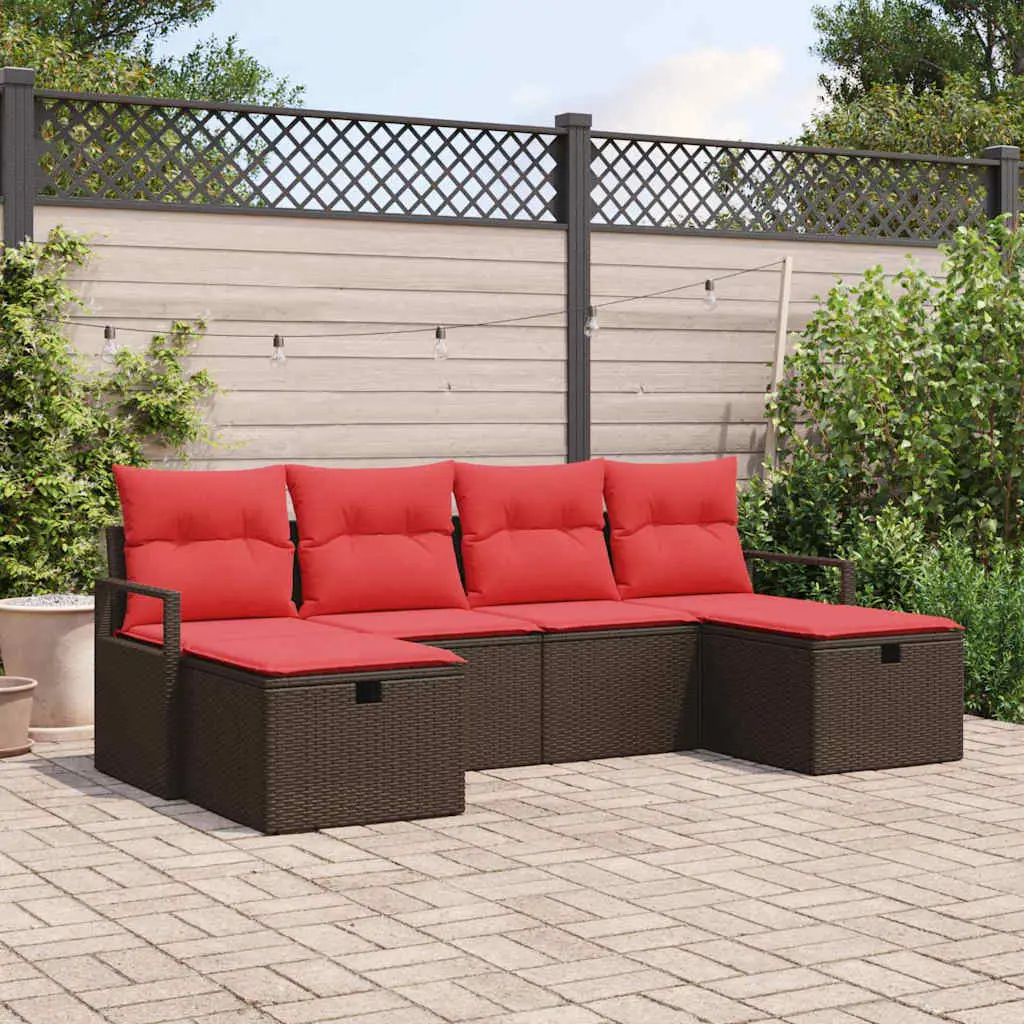 Ensemble de Canapés 6 pcs Marron et rouge polyrotin vidaXL 3359223