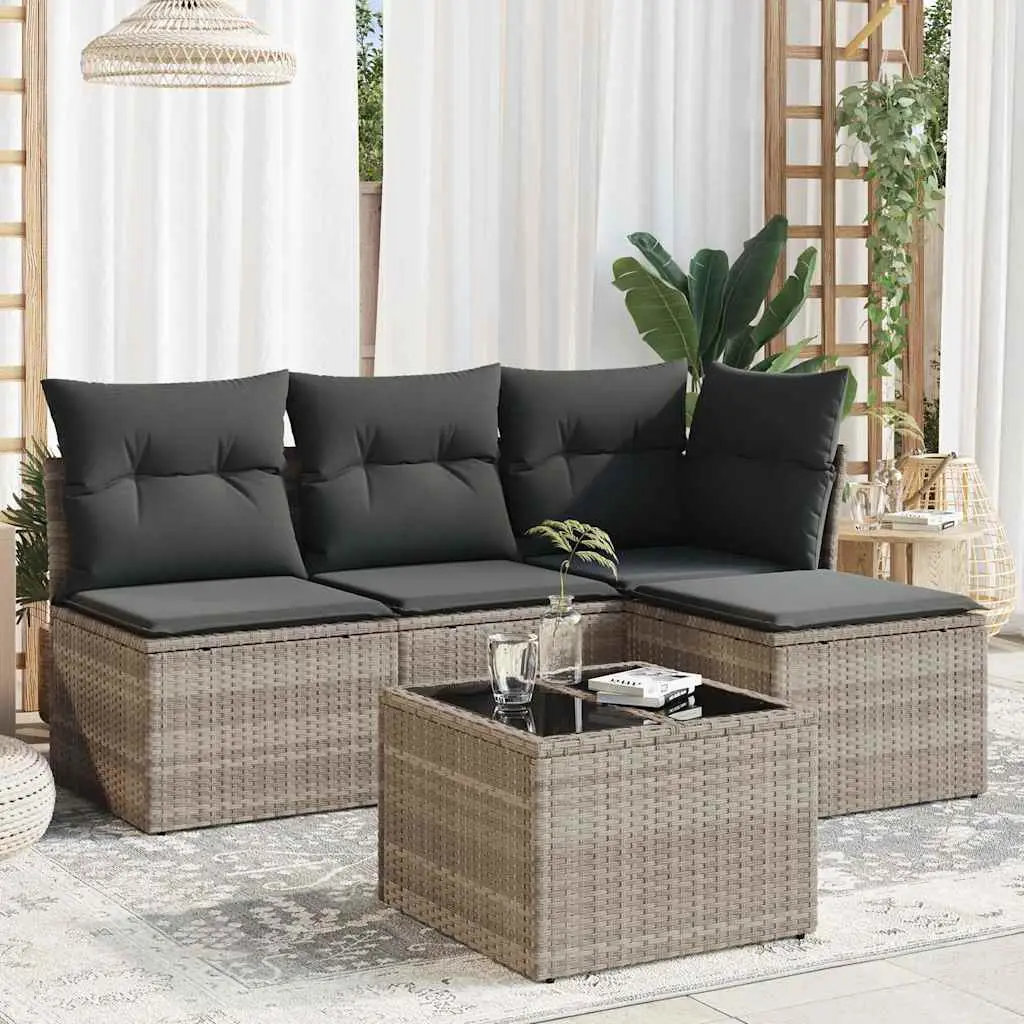 Ensemble de jardin en poly rotin 5 pièces avec coffres de rangement intégrés modulable Gris – ComfortXL Outdoor Living