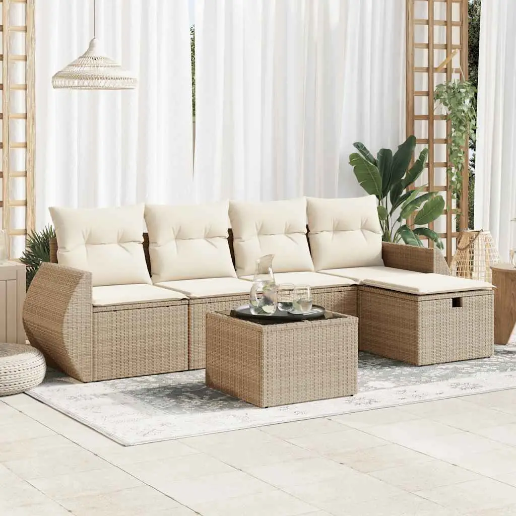 Ensemble canapés de jardin 6 pcs en résine tressée avec rangement et pouf Beige – ComfortXL Outdoor Living