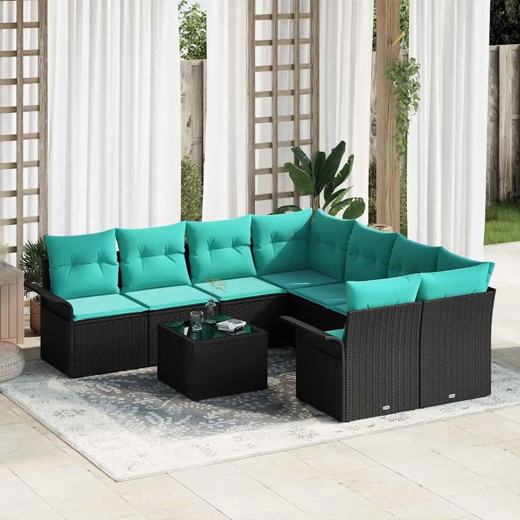 Ensemble de canapé de jardin avec coussin 9 pcs Noir polyrotin vidaXL 3345306