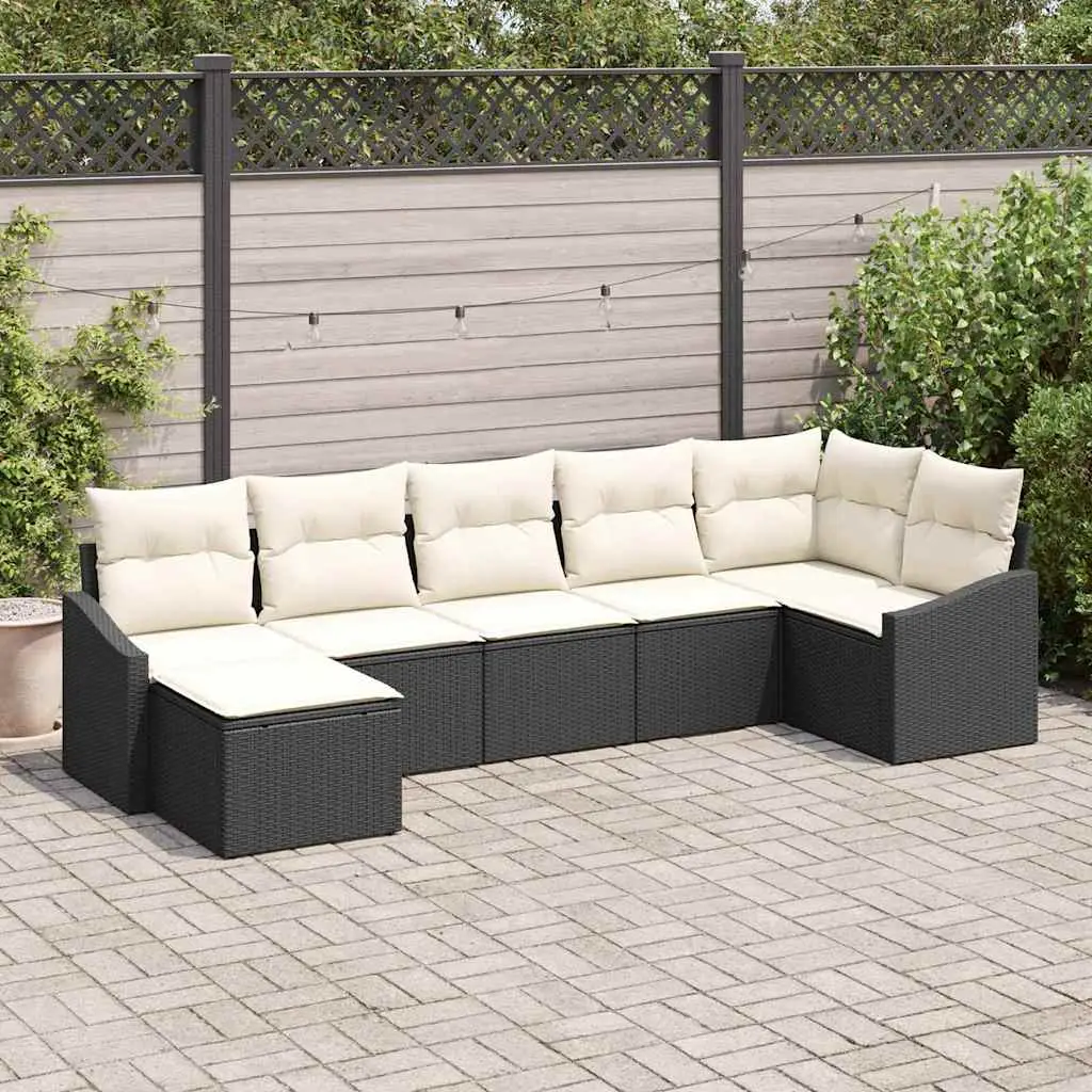 Ensemble de Canapés avec coussin 7 pcs Noir polyrotin vidaXL 3346807