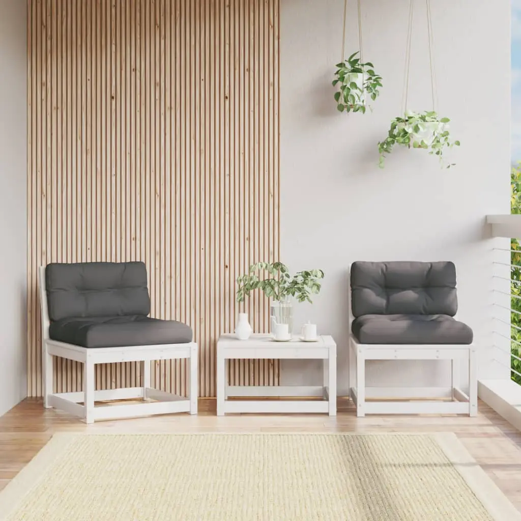 Ensemble de 2 Sièges Centraux en Pin Massif Blanc Éclatant et Coussins Anthracite pour Salon Modulable Moderne – ComfortXL Outdoor Living