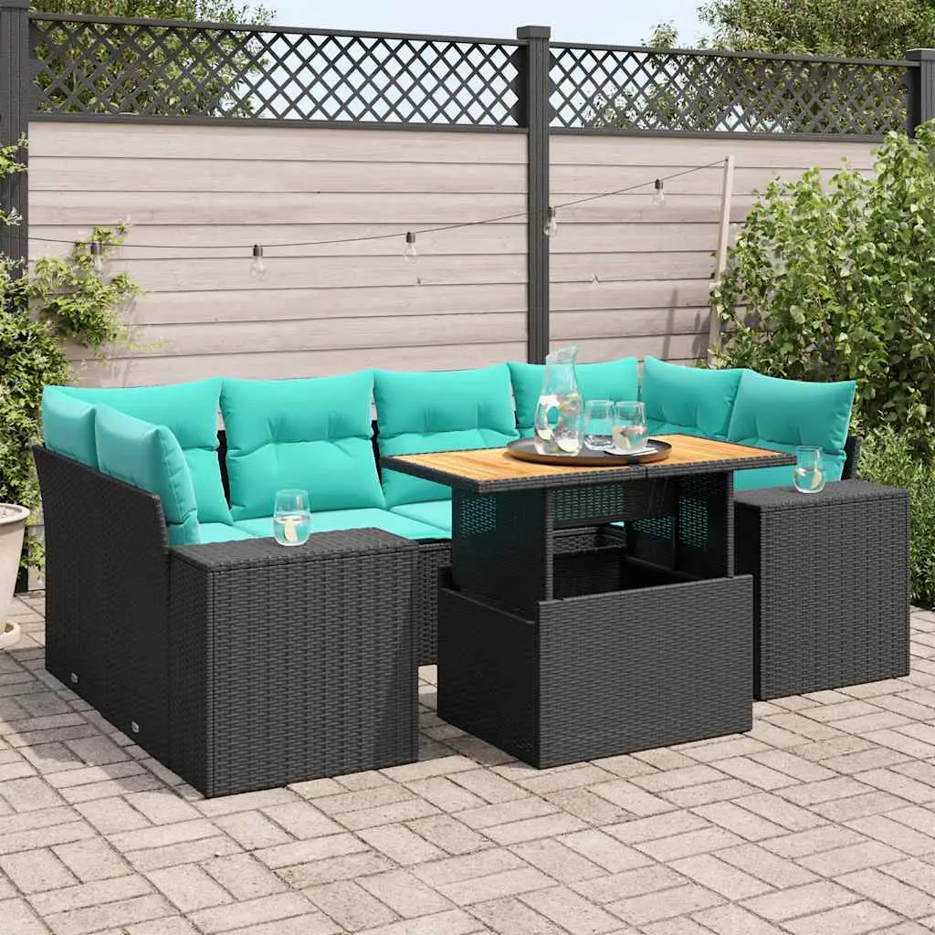Ensemble Canapé Modulable 7 Places Résine Tressée Noire et Table Lift pour Repas en Plein Air Convivial – ComfortXL Outdoor Living
