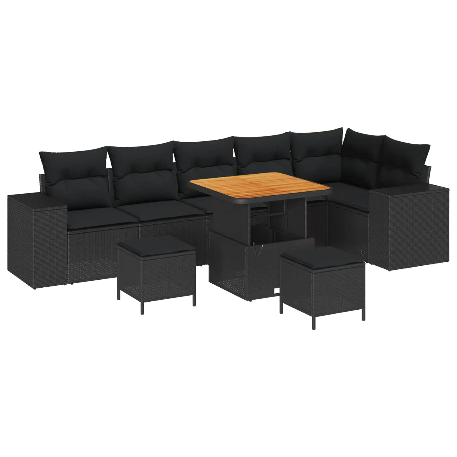 Ensemble de canapé de jardin avec coussin 9 pcs Noir polyrotin vidaXL 3362019