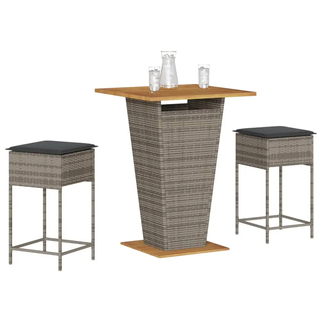 Ensemble de bar de jardin 3 pcs et coussins gris résine tressée vidaXL 3261482