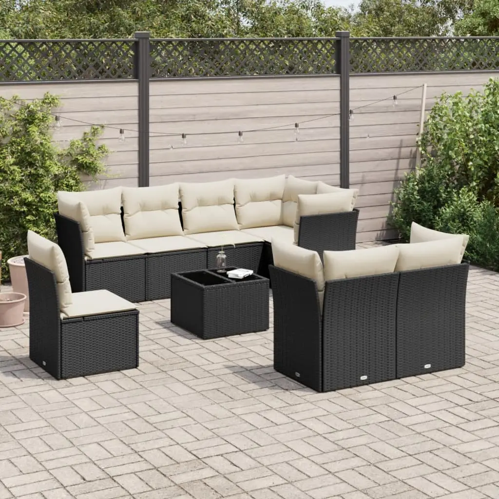 Ensemble de mobilier de jardin 9 pièces en poly rotin modulable pour grande terrasse Noir – ComfortXL Outdoor Living