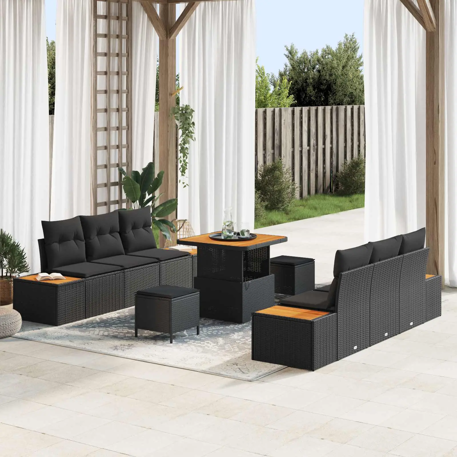 Ensemble de canapé de jardin avec coussin 9 pcs Noir vidaXL 3363254