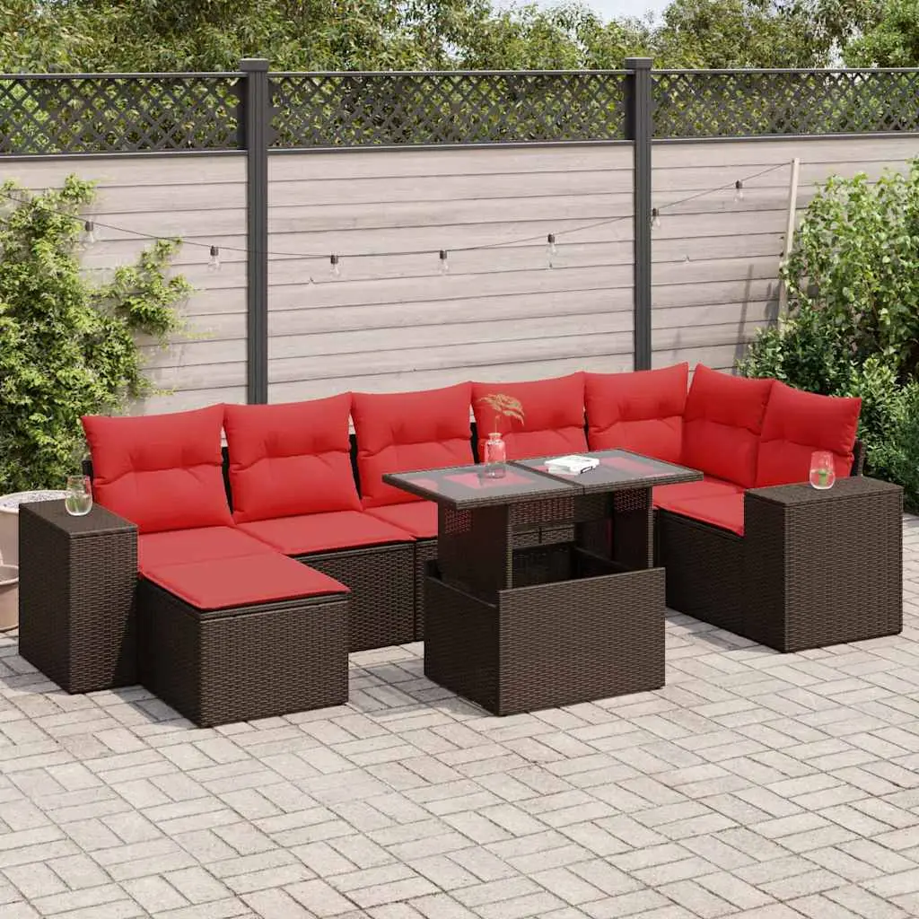 Ensemble de jardin 7 places Résine tressée Marron avec Rangement et Repose-pied – ComfortXL Outdoor Living